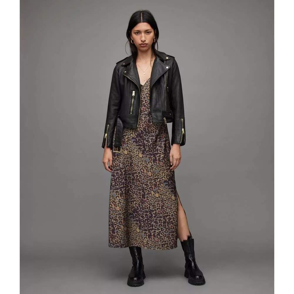 AllSaints Balfern Gold Leather Biker Jacket